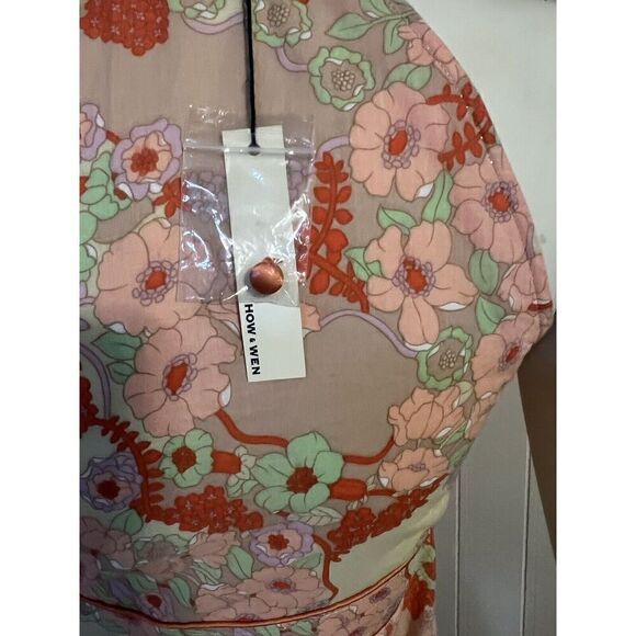 How & Wen Womens Small Top Pastel Floral Halter 100% Cotton Side Button NWT - Picture 6 of 7